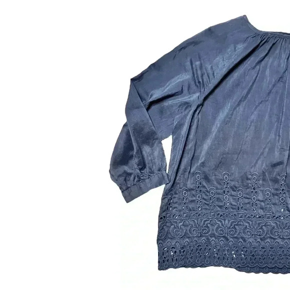 Madewell | Eyelet-Edge Shirred Silk Blouse Navy Size Small - Picture 2 of 5